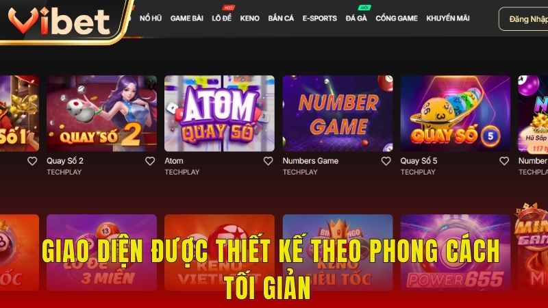 Giao diện Vibet được thiết kế đơn giản